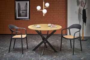 MASA DINING EDGAR, 100 CM, STEJAR/NEGRU, DIN MDF SI PICIOARE DIN METAL, STIL MODERN
