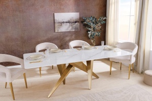 MASA DINING ELEGANTA, ART LIVING 200CM, BLAT DIN MARMURA ALBA SI PICIOARE METAL, ARTIM GROUP SELECTION