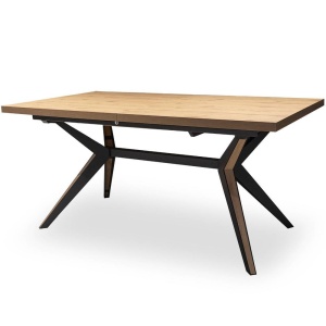 MASA DINING EXTENSIBILA PATRICK, STEJAR/NEGRU, 160/220 CM, BLAT DIN MDF SI PICIOARE DIN METAL, STIL MODERN, ATR - Img 1