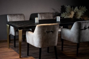 MASA DINING GAMBIT, 220 CM, NEGRU/AURIU MAT, BLAT DIN LEMN SI PICIOARE DIN METAL, STIL MODERN, ATR - Img 7
