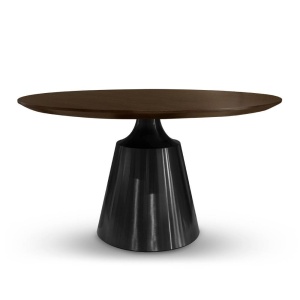 MASA DINING GOBLET, NUC/NEGRU, 135 CM, BLAT DIN LEMN MASIV SI PICIOR DIN METAL, STIL MODERN, ATR - Img 1