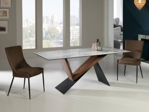 MASA DINING, NOA 180CM, 742350, METAL, LEMN DE NUC SI PORTELAN SI STICLA, DESIGN MODERN