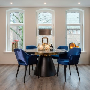 MASA DINING ODIN, 140 CM, EFECT DE MARMURA ALBA/AURIU/NEGRU, DIN MARMURA ARTIFICIALA SI METAL, RICHMOND INTERIORS