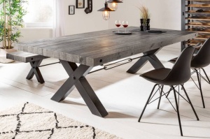 MASA DINING, THOR 240CM, COD 40443, METAL SI LEMN PIN GRI, DESIGN INDUSTRIAL