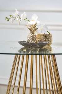 MASA DINING, TRANSPARENT/AURIU, 120 CM, BLAT DIN STICLA SI PICIOR DIN METAL, STIL MODERN - Img 4