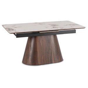 MASA EXTENSIBILA 160-200CM, ARTIM MEBLE, REALIZATA DIN METAL, LEMN SI MDF, MARMURA, CULOARE ALB/NUC, STIL MODERN - Img 10