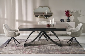 MASA EXTENSIBILA HILARIO, 180/260 CM, NUC/NEGRU, DIN MARMURA SI METAL, STIL MODERN