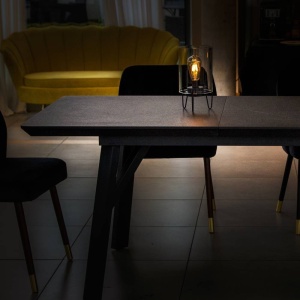 MASA EXTENSIBILA VICTUS, EFECT DE PIATRA NEAGRA/NEGRU, 160/220 CM, BLAT DIN MDF SI PICIOARE DIN METAL, STIL MODERN - Img 2