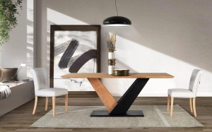 MASA LIVING 200CM, CULOARE NATUR/NEGRU, LEMN MASIV DE SALCAM, GINER Y COLOMER