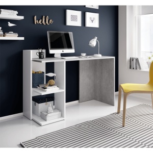 Masă PC, beton/alb mat, ANDREO, 0000269191
