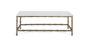 MASUTA DE CAFEA 110CM, ALB/AURIU, BLAT DIN MARMURA SI METAL, STIL RETRO