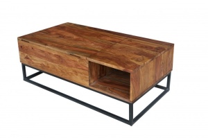 MASUTA DE CAFEA 110CM, FUNCTION, DIN LEMN MASIV SHEESHAM, COD 40299, ASPECT INDUSTRIAL - Img 1