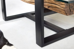 MASUTA DE CAFEA, BARRACUDA 130CM, LEMN MASIV DE TEC SI STICLA, NATUR/NEGRU, MODEL DEOSEBIT, ARTIM GROUP - Img 5
