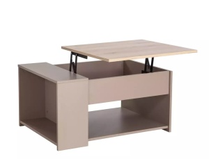 MASUTA DE CAFEA EXTENSIBILA, DROP, STEJAR/BEJ, DIN PAL LAMINAT SI METAL, STIL MODERN - Img 3