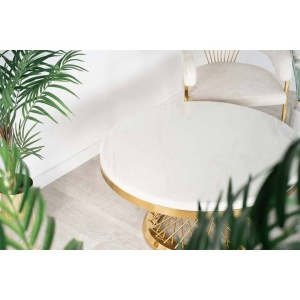 MASUTA DE CAFEA ROMANCE, EFECT DE MARMURA ALBA/AURIU, 100 CM, BLAT DIN CERAMICA SI PICIOR DIN METAL, STIL MODERN - Img 4