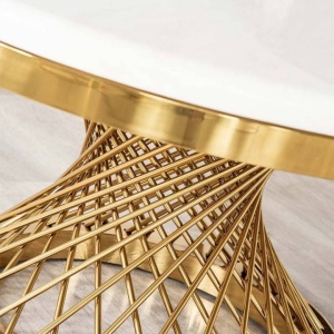 MASUTA DE CAFEA ROMANCE, EFECT DE MARMURA ALBA/AURIU, 100 CM, BLAT DIN CERAMICA SI PICIOR DIN METAL, STIL MODERN - Img 6
