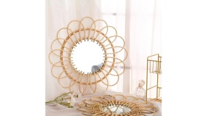 OGLINDA BAIE REA BOHO 223K17, 34CM, NATURAL, DIN STICLA SI LEMN, CALITATE SUPERIOARA - Img 2