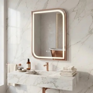 OGLINDA CU LED, ZONE 80X60, AURIU ROSE PERIAT, CALITATE SUPERIOARA