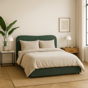 PAT 160X200CM, ARTIM MEBLE, CU SPATIU DE DEPOZITARE, REALIZAT DIN TEXTIL BOUCLE VERDE, STIL MODERN - Img 2