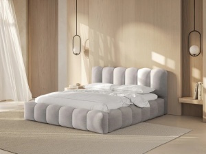 PAT TAPITAT LUPINE, 140X200, GRI DESCHIS, SOMIERA RABATABILA, CU TAPITERIE DIN TEXTIL BOUCLE BALOO, MICADONI