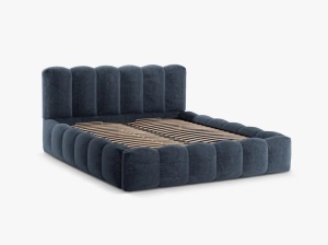 PAT TAPITAT LUPINE, 160X200, ALBASTRU INCHIS, SOMIERA RABATABILA, CU TAPITERIE DIN TEXTIL CHENILLE PERFECT ARMONY, MICADONI - Img 2