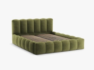 PAT TAPITAT LUPINE, 200X200, VERDE MASLINIU INCHIS, SOMIERA RABATABILA, CU TAPITERIE DIN TEXTIL BOUCLE BALOO, MICADONI - Img 3