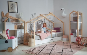 PATUT PENTRU CAMERA COPII TEEPEE ALB/GRI/PIN 90x200 STIL MODERN BA