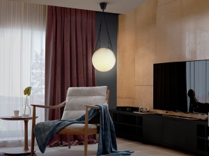 PENDUL GLOBE, 40 CM, NEGRU/OPAL, DIN METAL, STICLA SI TEXTIL, STIL MODERN