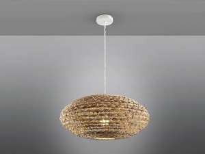 PENDUL NANA, 60 CM, ALB/NATURAL, DIN METAL SI RATAN, STIL MODERN