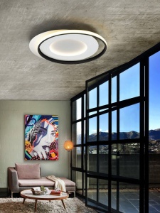 PLAFONIERA LIMBOS, 58 CM, ALB/NEGRU/OPAL, DIN METAL, ALUMINIU SI SILICON, STIL MODERN