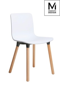 SCAUN ALB DIN POLIPROPILENA CU PICIOARE DIN LEMN HOLY WOOD STIL MODERN B2