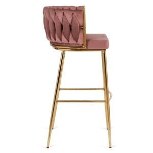 SCAUN BAR, ARTIM MEBLE, REALIZAT DIN CATIFEA SI METAL, CULOARE ROZ/AURIU, STIL MODERN - Img 4