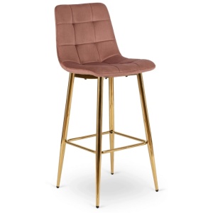 SCAUN BAR, ARTIM MEBLE, REALIZAT DIN CATIFEA SI METAL, CULOARE ROZ/AURIU, STIL MODERN - Img 8