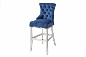 SCAUN BAR, CASTLE DELUXE, DIN METAL SI CATIFEA DE CULOARE ALBASTRA, DESIGN BAROC