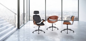 SCAUN BIROU, VISBY-B DARK WOOD, DIN METAL, PIELE ECO SI LEMN
