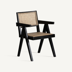 SCAUN CIEZA, NEGRU/NATURAL, CU BRATE, CONFECTIONAT DIN LEMN DE ULM SI RATTAN, STIL MODERN