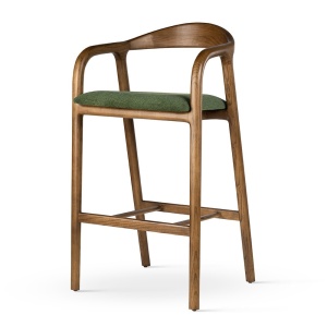 SCAUN DE BAR ALEN, VERDE/NUC, CONFECTIONAT DIN TAPITERIE DIN TEXTIL SI PICIOARE DIN LEMN, STIL MODERN