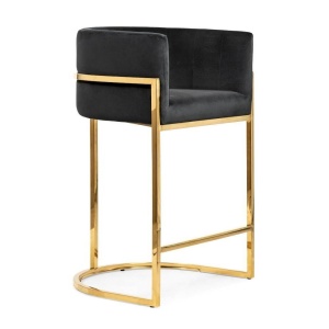 SCAUN DE BAR CASINO, 70 CM, NEGRU/AURIU, TAPITERIE DIN CATIFEA SI PICIOARE DIN METAL, STIL MODERN