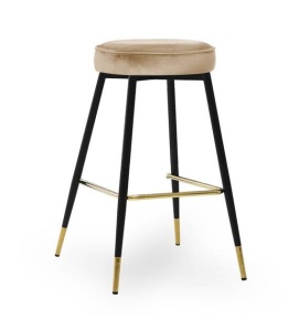 SCAUN DE BAR CIRCO 60, BEJ/AURIU/NEGRU, STIL MODERN, CONFECTIONAT DIN METAL SI CATIFEA