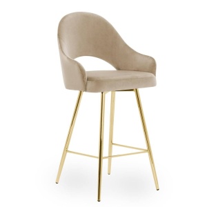 SCAUN DE BAR GODA 60, BEJ/AURIU, STIL MODERN, CONFECTIONAT DIN METAL SI CATIFEA