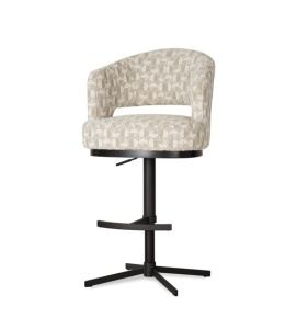 SCAUN DE BAR HAGA CROSS, CONFECTIONAT DIN METAL, SPUMA, ARCURI SI TEXTIL, BEJ/NEGRU, STIL MODERN