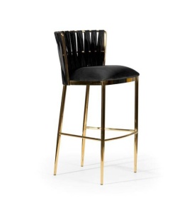 SCAUN DE BAR HORDIA, 70 CM, NEGRU/AURIU, TAPITERIE DIN CATIFEA SI PICIOARE DIN METAL, STIL MODERN