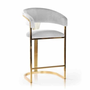 SCAUN DE BAR MARCILLE, 60 CM, GRI/AURIU, TAPITERIE DIN CATIFEA SI PICIOARE DIN METAL, STIL MODERN