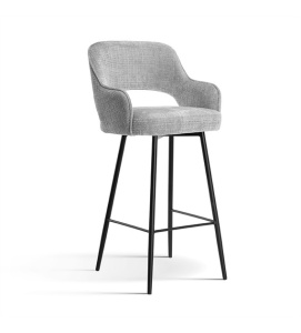 SCAUN DE BAR MERCY, 60 CM, GRI/NEGRU, TAPITERIE DIN STOFA SI PICIOARE DIN METAL, STIL MODERN