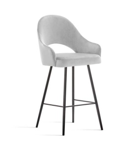 SCAUN DE BAR PIVOTANT GODA, 70 CM, GRI/NEGRU, TAPITERIE DIN CATIFEA SI PICIOARE DIN METAL, STIL MODERN