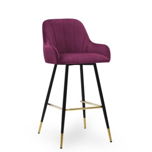 SCAUN DE BAR TULIP 60, BORDO/AURIU/NEGRU, STIL MODERN, CONFECTIONAT DIN METAL SI CATIFEA
