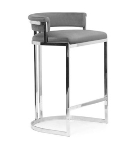 SCAUN DE BAR VEGAS, 60 CM, GRI/CROM, TAPITERIE DIN CATIFEA SI PICIOARE DIN METAL, STIL MODERN