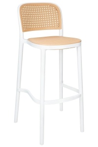 SCAUN DE BAR WICKY ALB, CONFECTIONAT DIN RATTAN SI POLIPROPILENA, STIL MODERN
