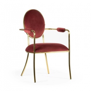 SCAUN DINING ANTIBA, BORDO/AURIU, TAPITERIE DIN CATIFEA SI PICIOARE DIN METAL, STIL MODERN, ATR