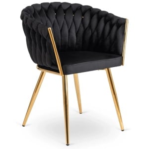 SCAUN DINING, ARTIM MEBLE, REALIZAT DIN METAL SI CATIFEA, CULOARE NEAGRA/AURIE, STIL MODERN